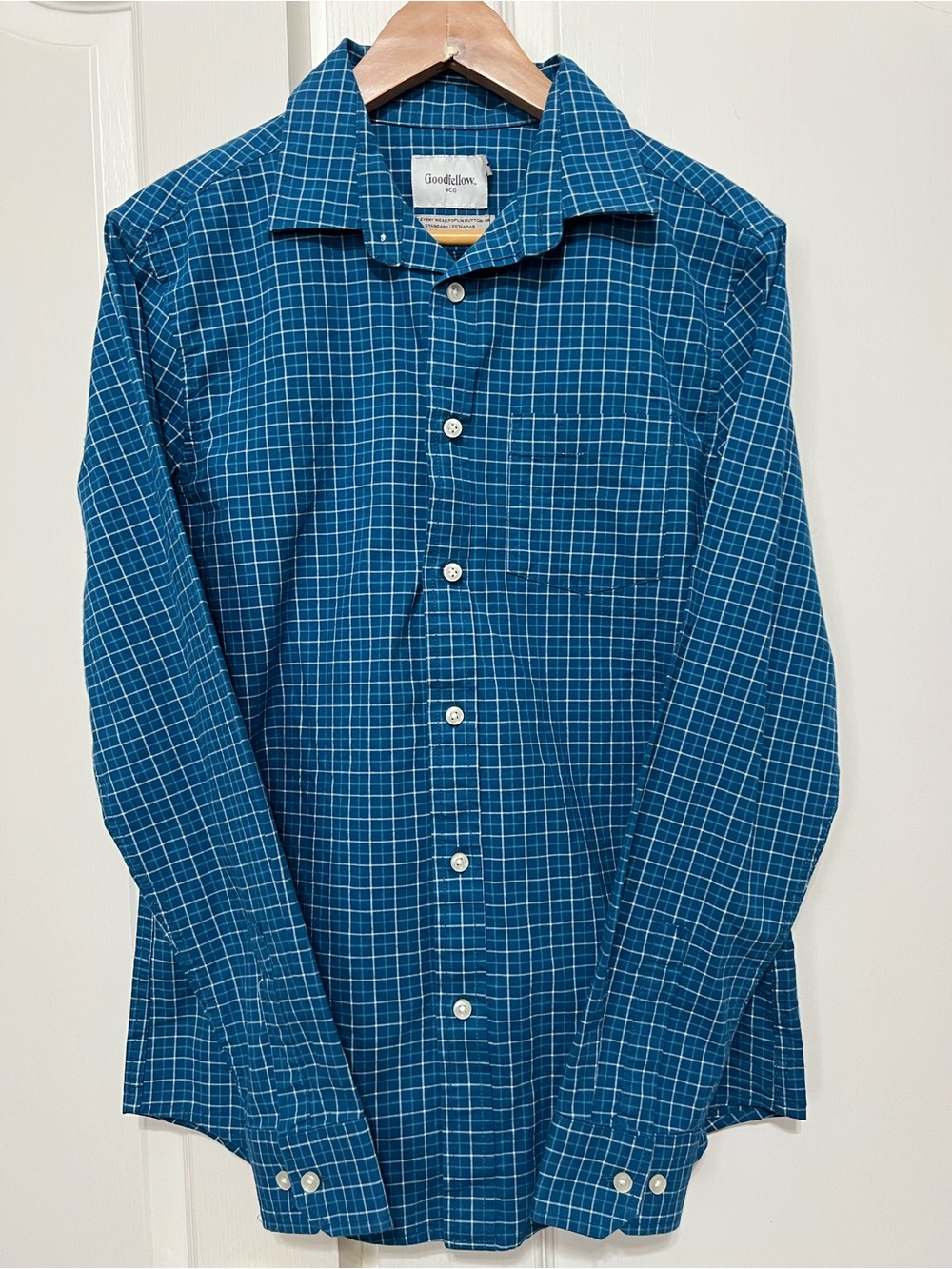 Goodfellow & Co Teal Grid-Check Button-Down Shirt